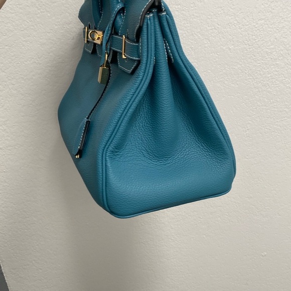 30cm blue Jean Togo genuine leather top handle Handbag bk30 b k 30 - Picture 4 of 7